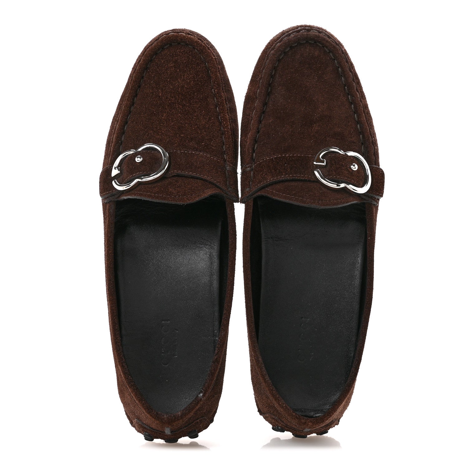 Gucci Suede GG Buckle Driver Loafers 38.5 Brown