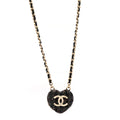 Chanel Tweed Lambskin CC Heart Locket Necklace Gold Black Beige