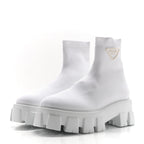 Prada Knit Rubber Triangle Logo Monolith 55mm Ankle Boots 38 Bianco