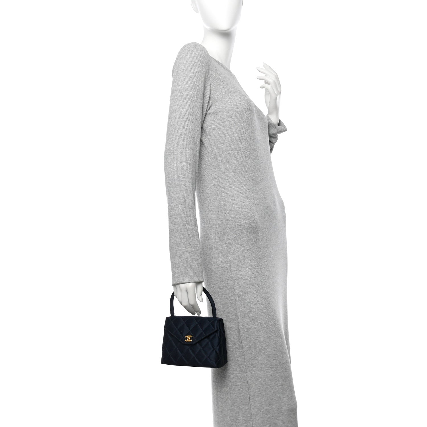 Chanel Satin Quilted Kelly Flap Bag Navy