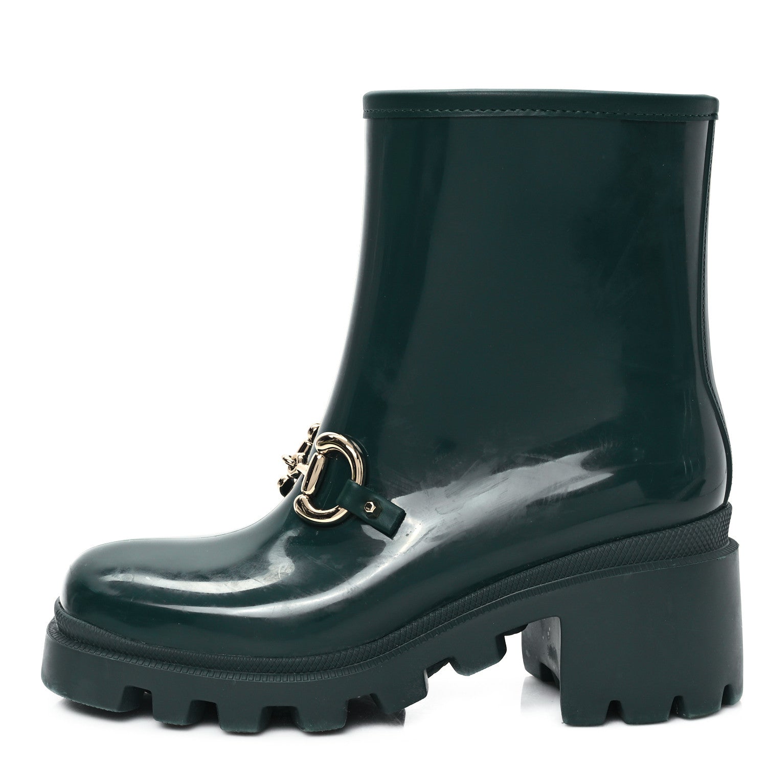 Gucci Rubber Womens Horsebit Ankle Boots 37 Vintage Green