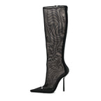 Saint Laurent Mesh Oxails Knee High Boots 40 Black