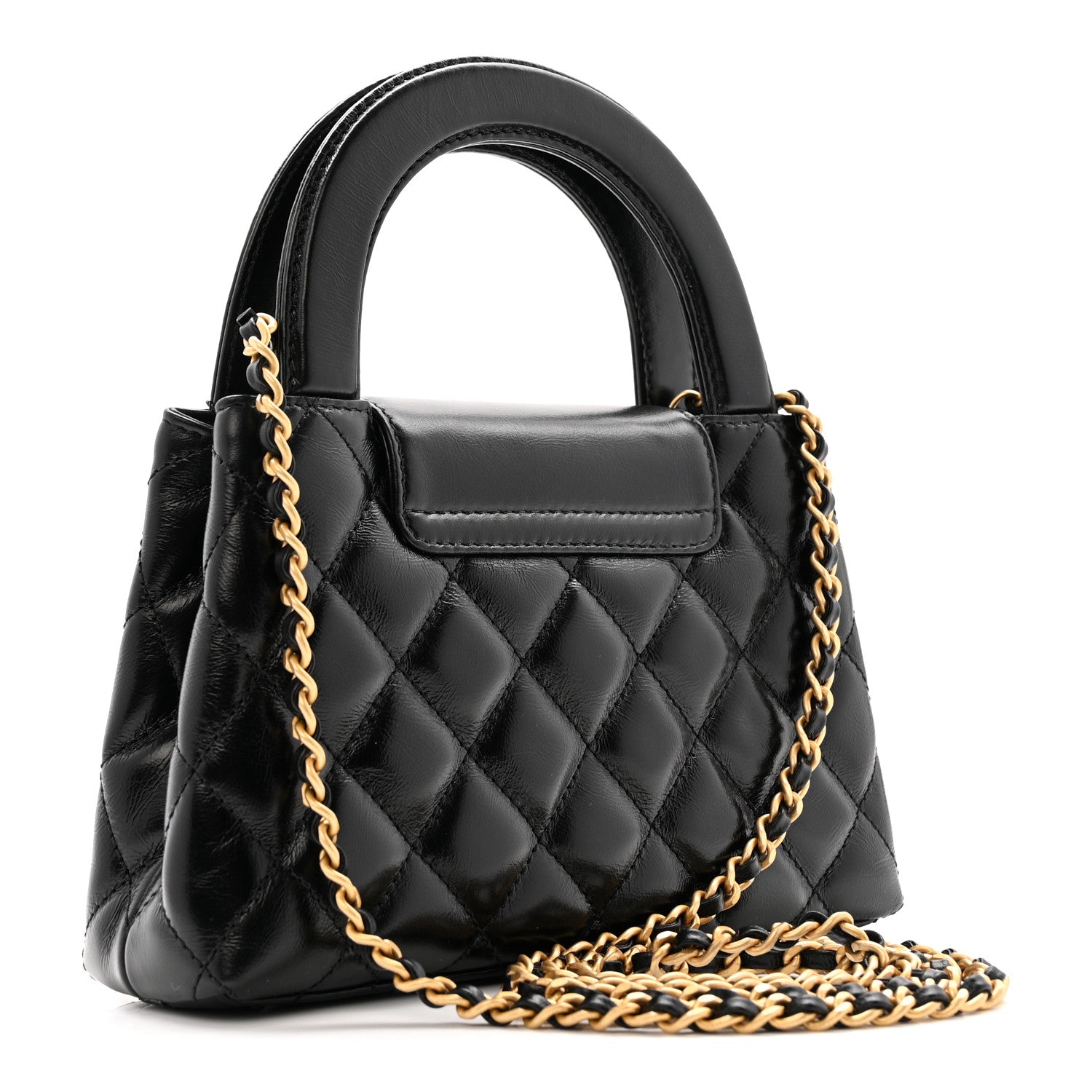 Chanel Shiny Aged Calfskin Quilted Nano Kelly Shopper Black