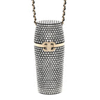 Chanel Metal Resin Lambskin Crystal Lipstick Case Long Necklace On Chain Silver Black Gold