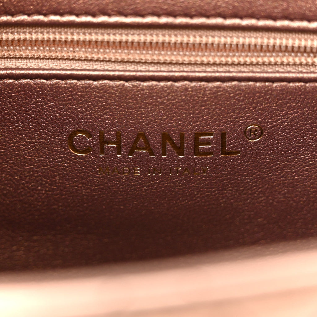 Chanel Metallic Aged Calfskin Quilted Nano Kelly Shopper Light Brown