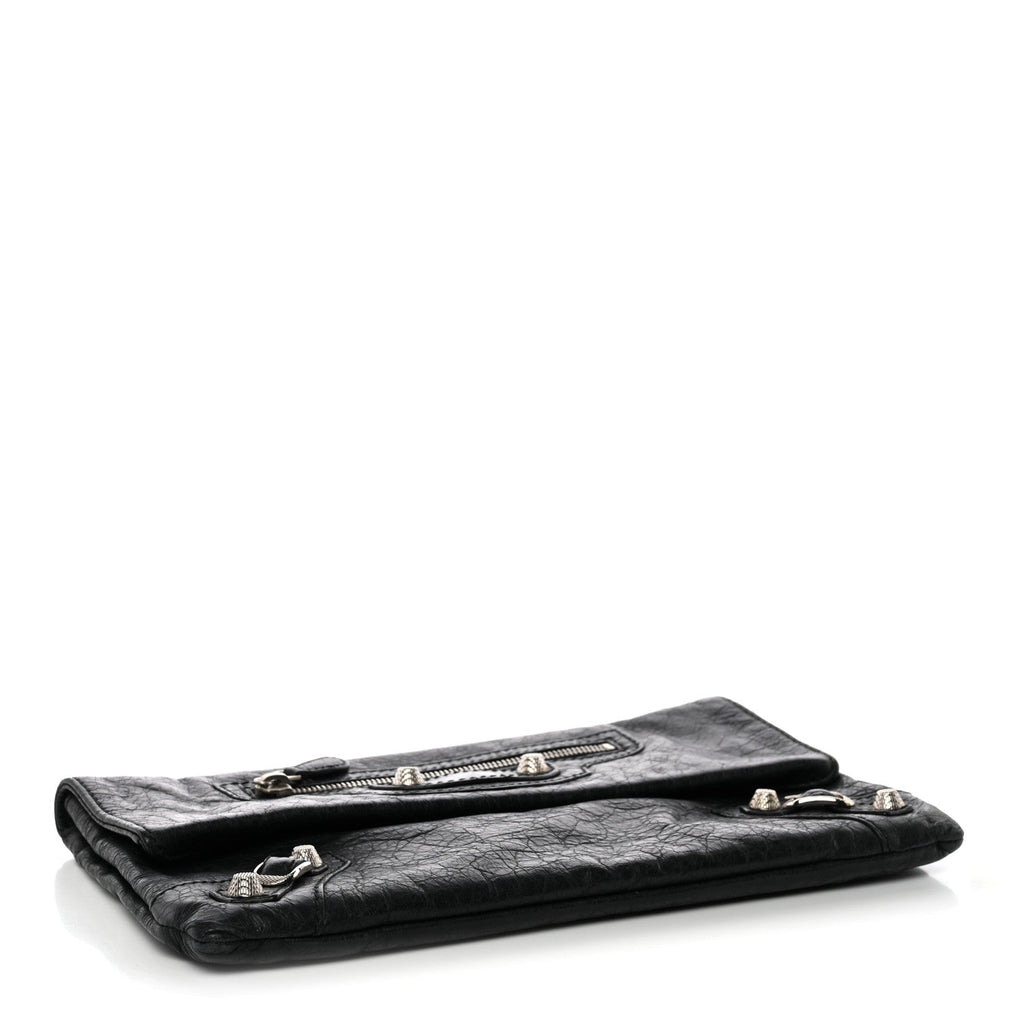 Balenciaga Agneau Giant 12 Silver Hardware Envelope Clutch Black
