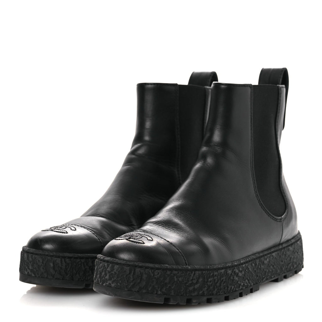 Chanel Calfskin Cap Toe CC Ankle Boots 38 Black