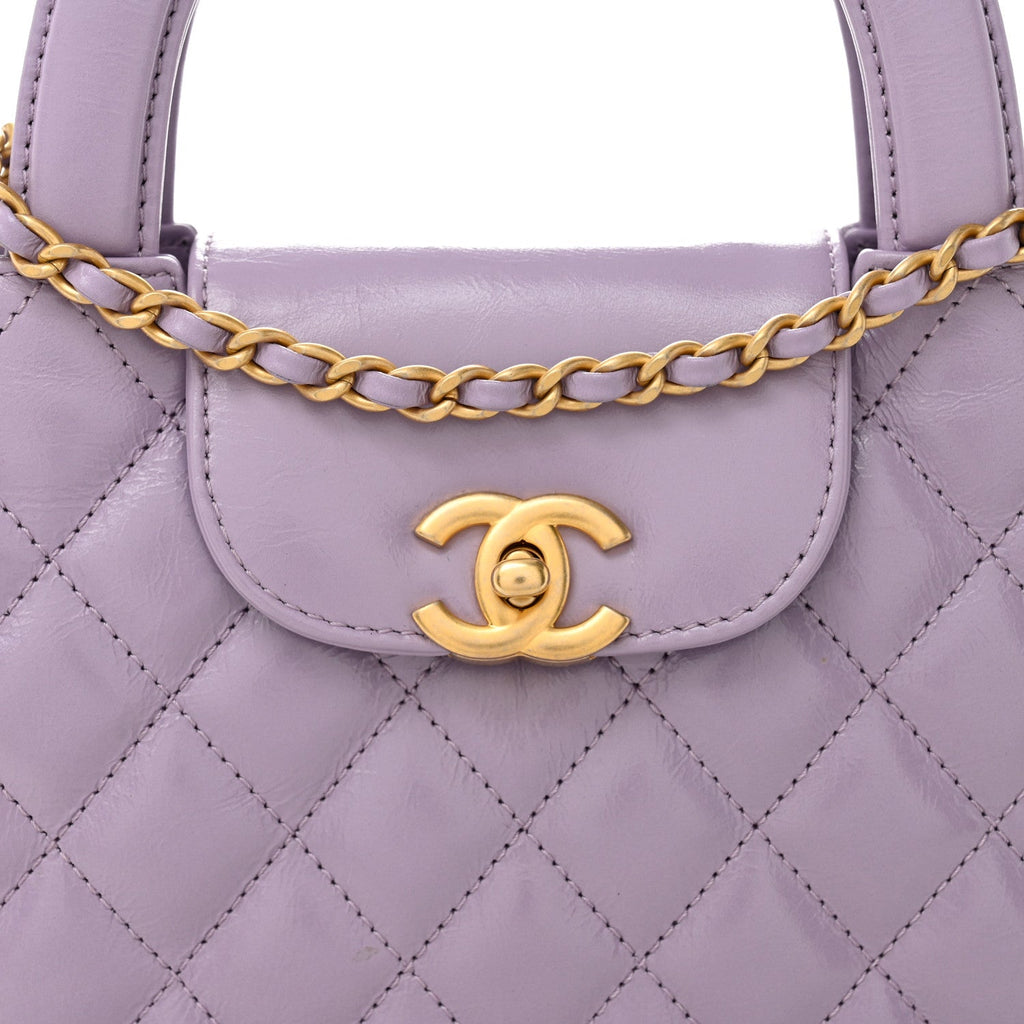 Chanel Shiny Aged Calfskin Quilted Nano Kelly Shopper Lilac
