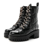 Gucci Cordovan Lux Nappa GG Matelasse Lace Up 60mm Combat Boots 35.5 Black