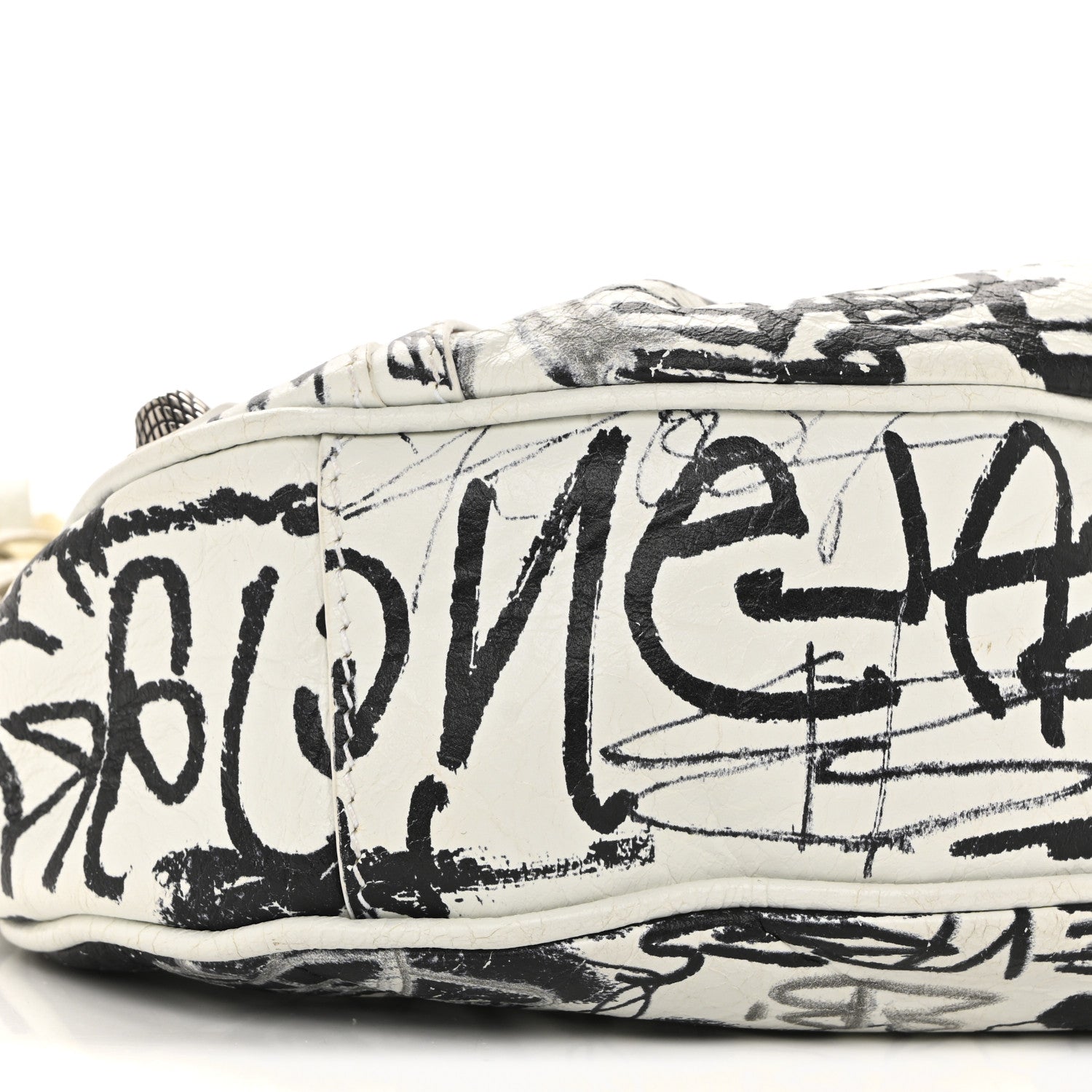 Balenciaga Agneau Arena Graffiti Le Cagole Shoulder Bag XS White Black