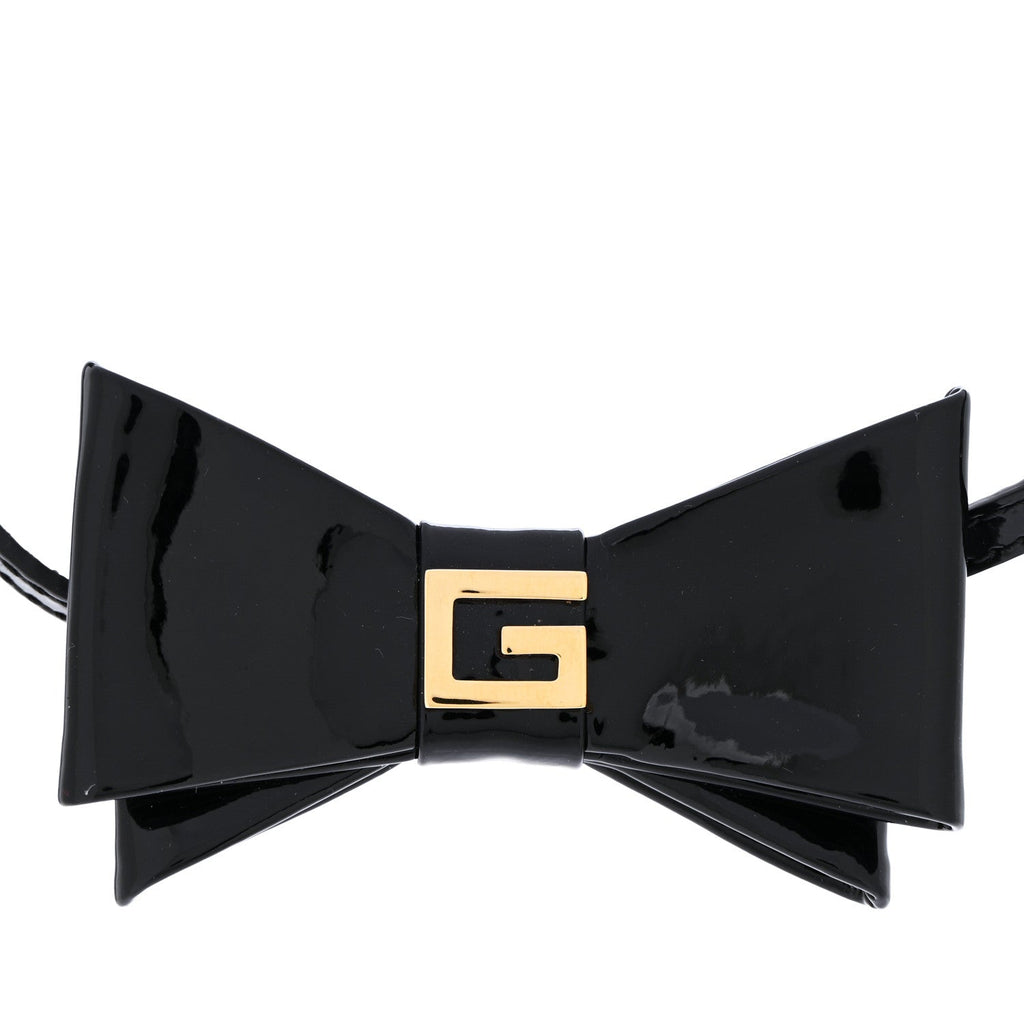 Gucci Patent G Bow Choker Necklace Black Gold