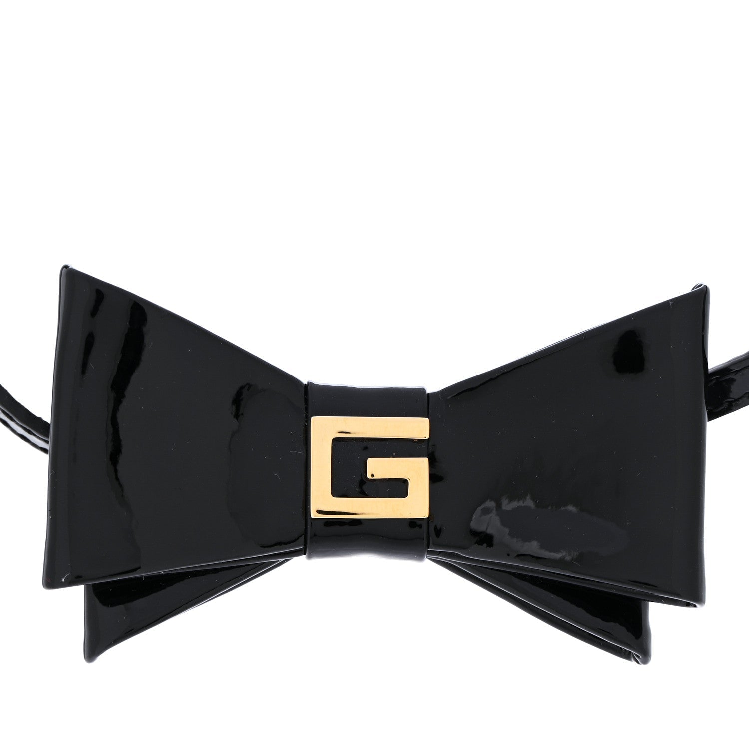 Gucci Patent G Bow Choker Necklace Black Gold