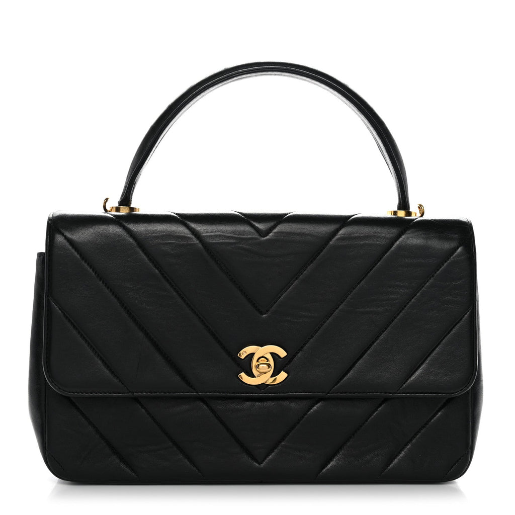 Chanel Lambskin Chevron Quilted Mini Kelly Flap Black