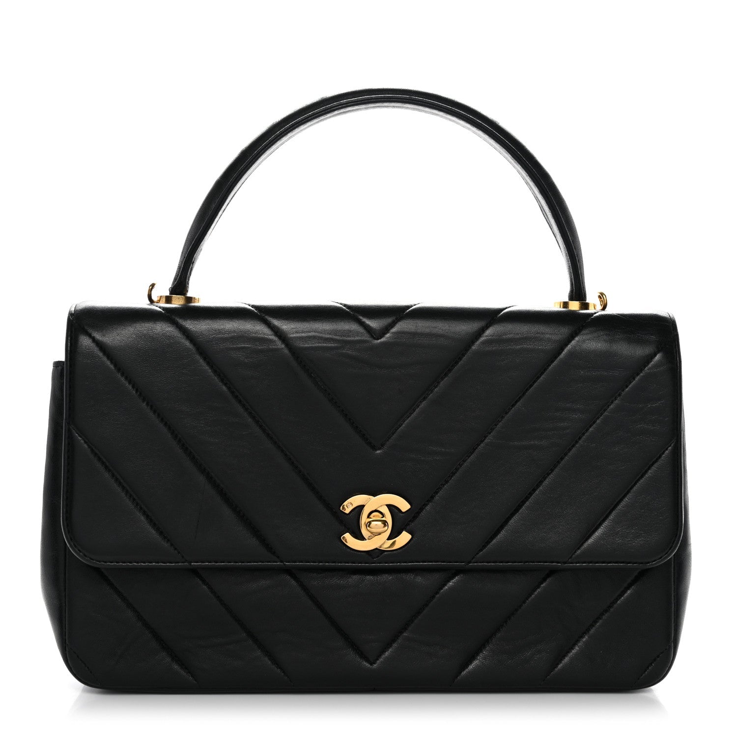 Chanel Lambskin Chevron Quilted Mini Kelly Flap Black