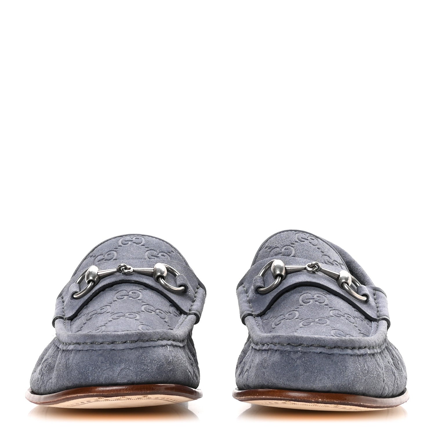 Gucci Luxury Suede Guccissima Mens Horsebit Mocassin Loafers 9.5 Foggy Grey