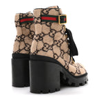 Gucci Covered Wool GG Monogram Womens Lace Up Combat Ankle Boots 35 Beige Ebony Black