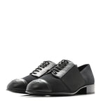 Chanel Calfskin Elastic Lace Up Cap Toe CC Loafers 37 Black