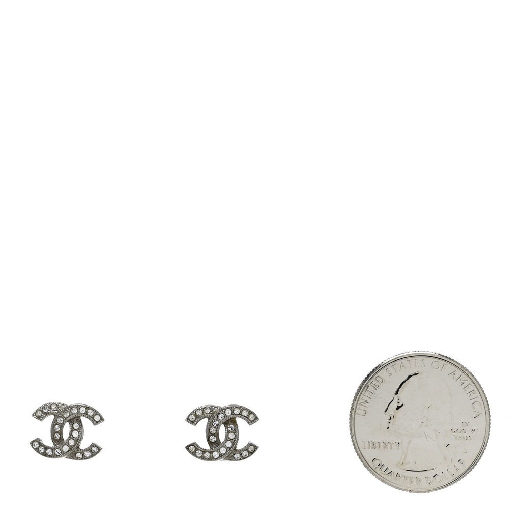 Chanel Crystal CC Earrings Silver