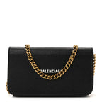 Balenciaga Grained Calfskin Logo Cash Phone Holder Wallet On Chain Black