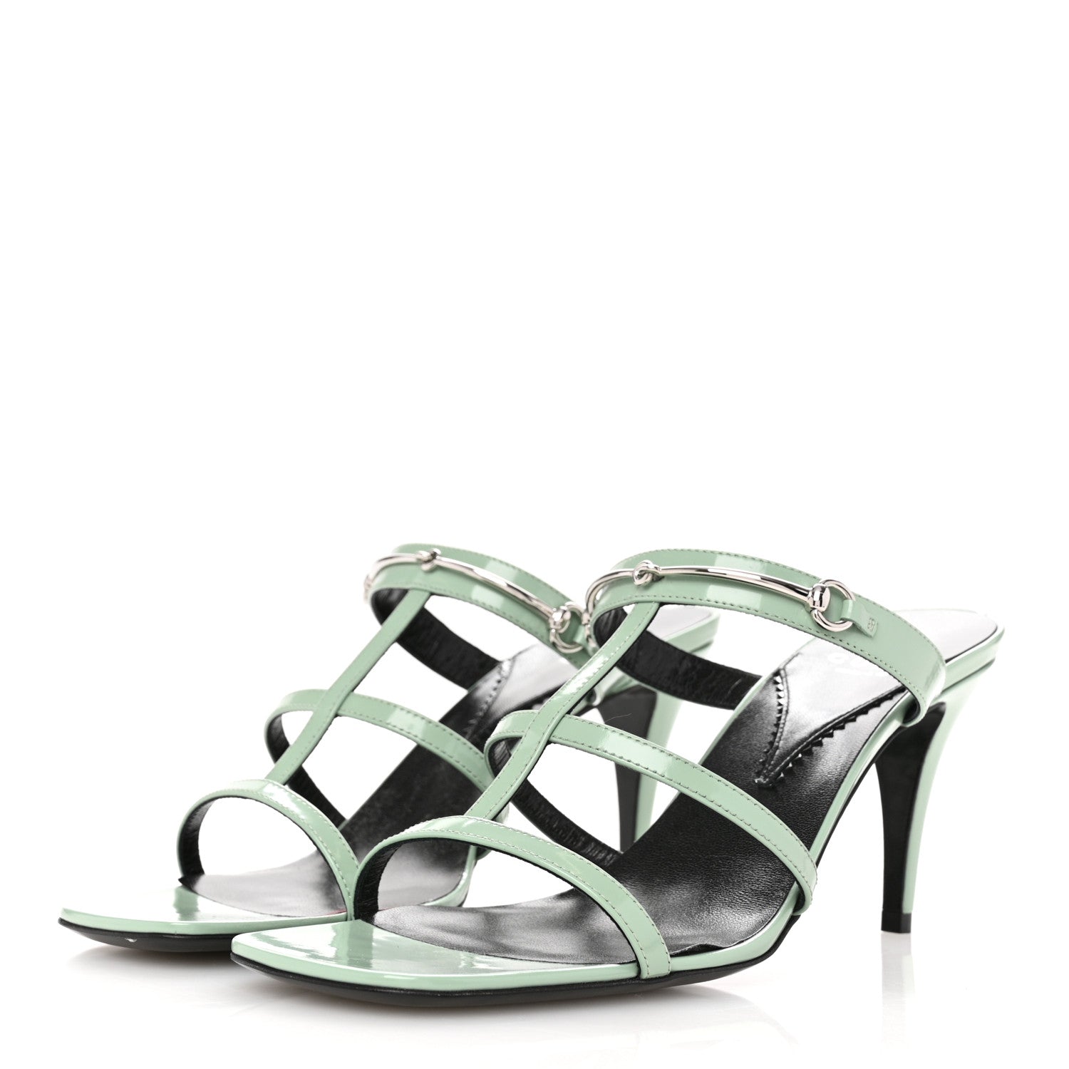 Gucci Regent Calfskin Horsebit Mid Heel Sandals 39.5 Pacific Green