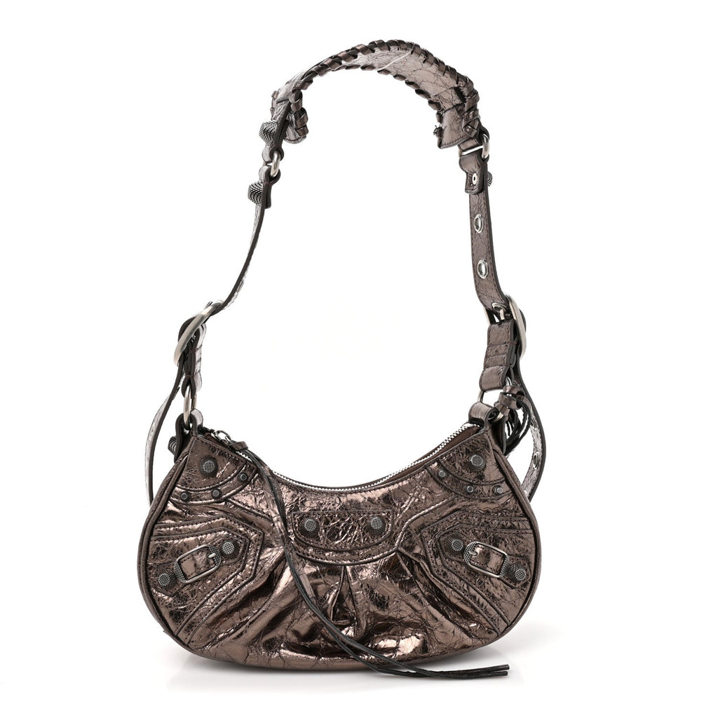 Balenciaga Metallic Agneau Arena Le Cagole Shoulder Bag XS  Dark Bronze