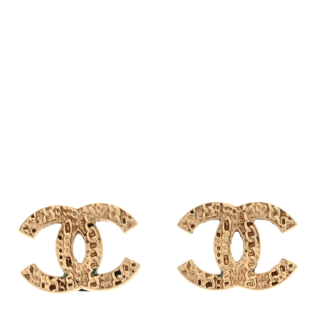 Chanel Metal Textured CC Earrings Gold