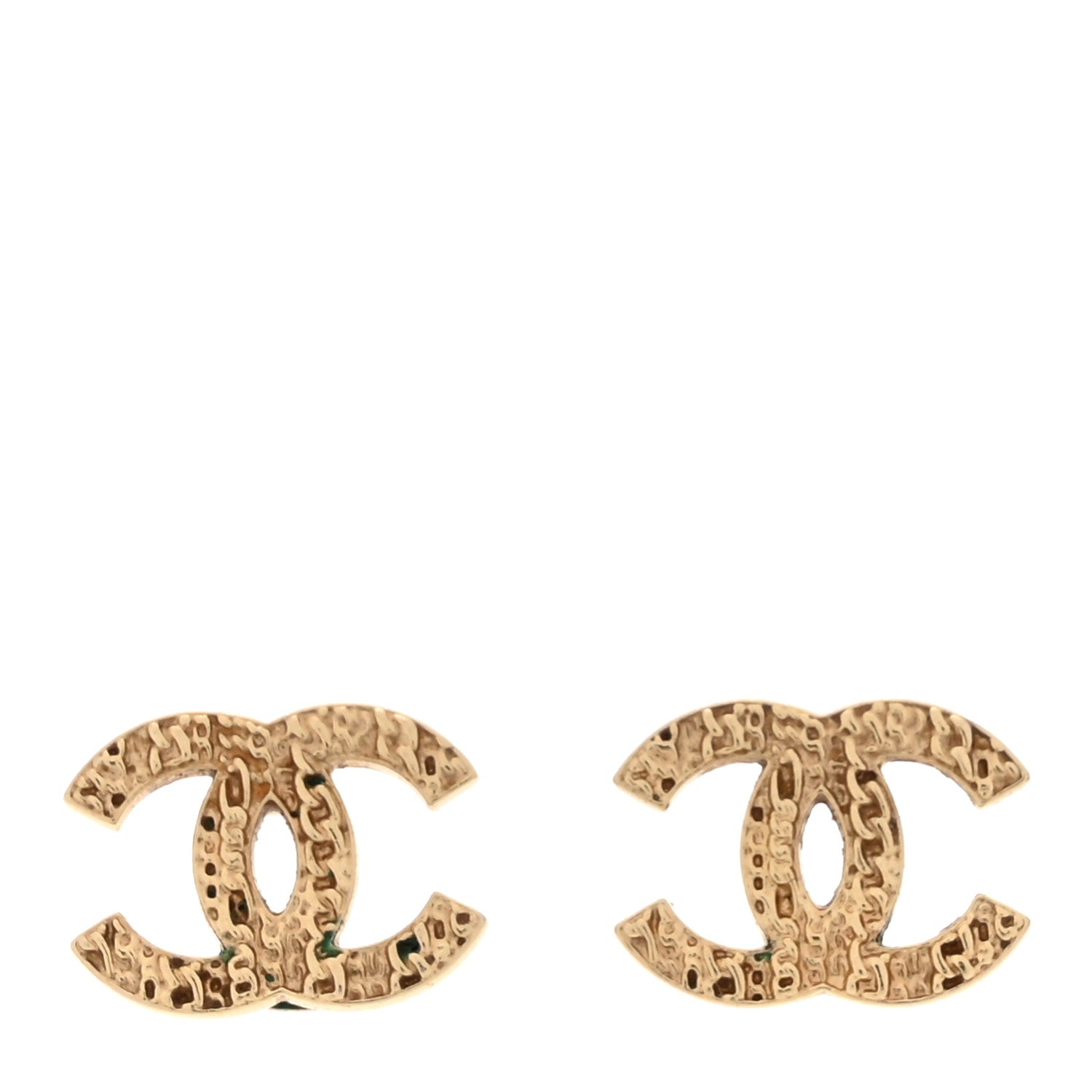 Chanel Metal Textured CC Earrings Gold