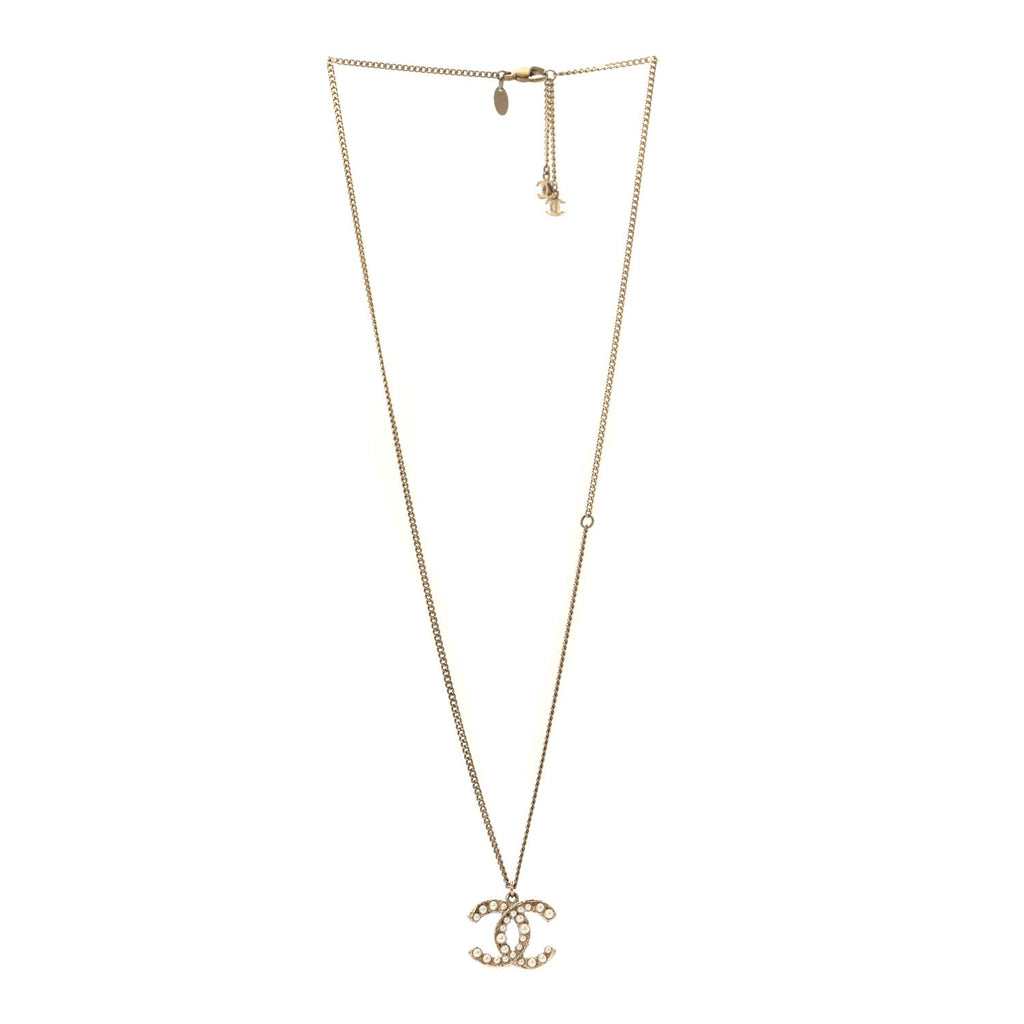 Chanel Pearl CC Pendant Necklace Light Gold