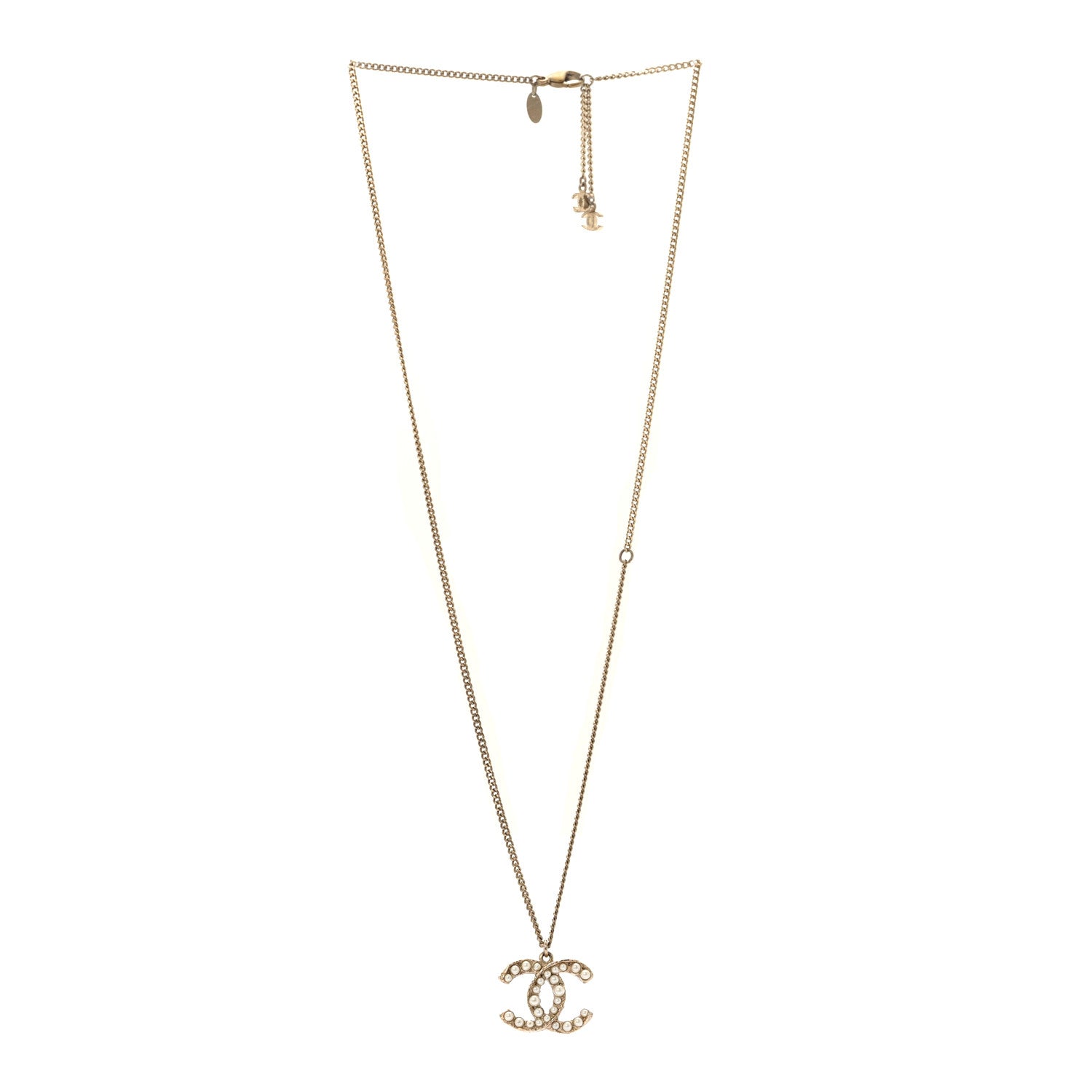 Chanel Pearl CC Pendant Necklace Light Gold