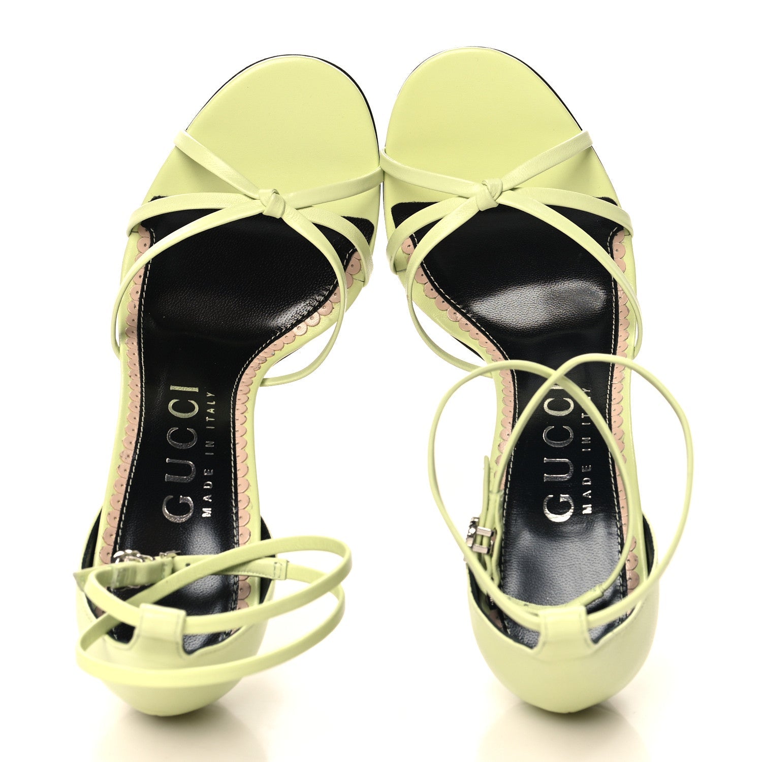 Gucci Nappa Charlotte GG Ankle Strap High Heel Sandals 39 Pistachio Green