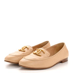 Chanel Lambskin Pearl CC Loafers 36 Beige