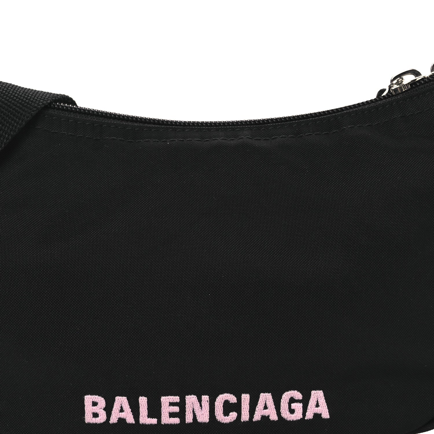 Balenciaga Recycled Sport Nylon Logo Embroidered Wheel Sling Bag Black Pink