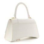 Balenciaga Calfskin Crocodile Embossed Small Hourglass Top Handle Bag White