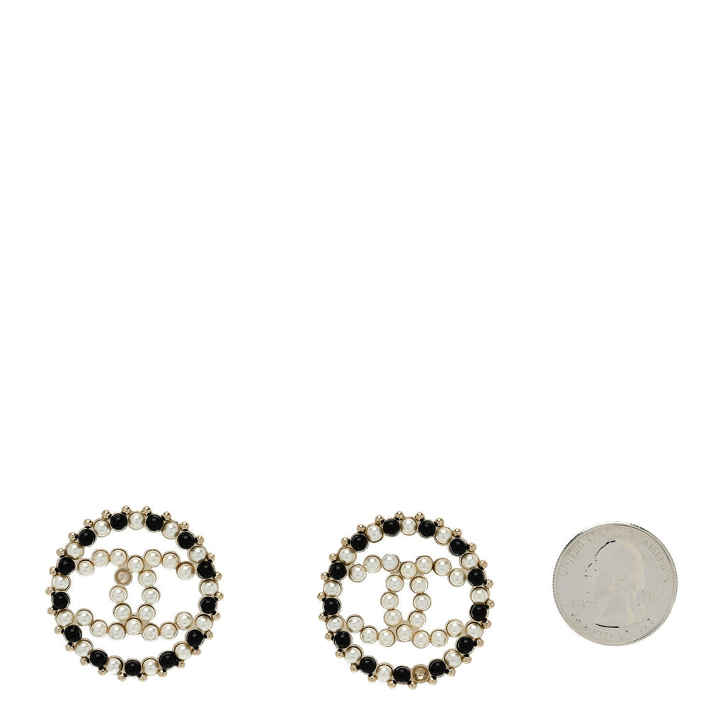 Chanel Resin Pearl CC Earrings Gold Black