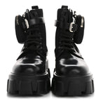 Prada Spazzolato Rois Nylon Metal Triangle Logo Monolith Pouch Pocket 55mm Boots 36.5 Black