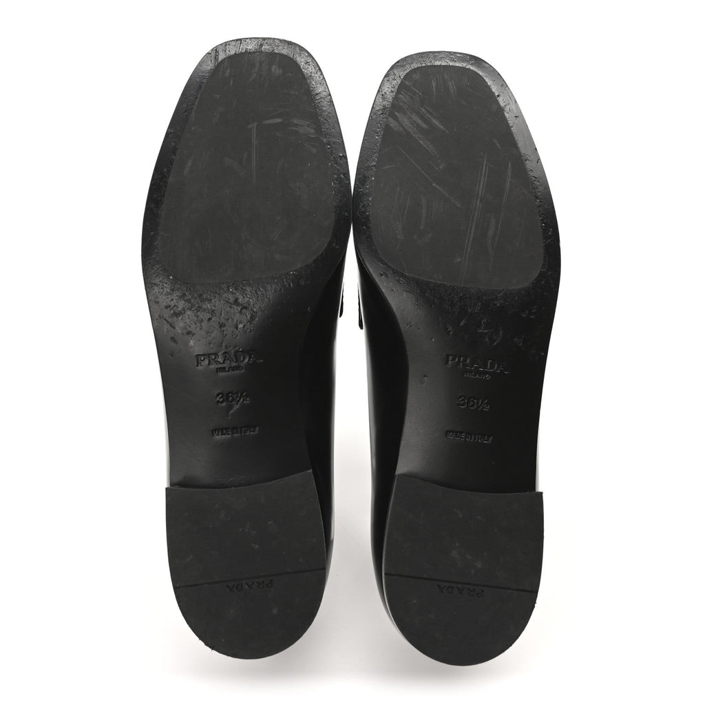 Prada Brushed Calfskin Metal Triangle Logo 20mm Loafers 36.5 Black