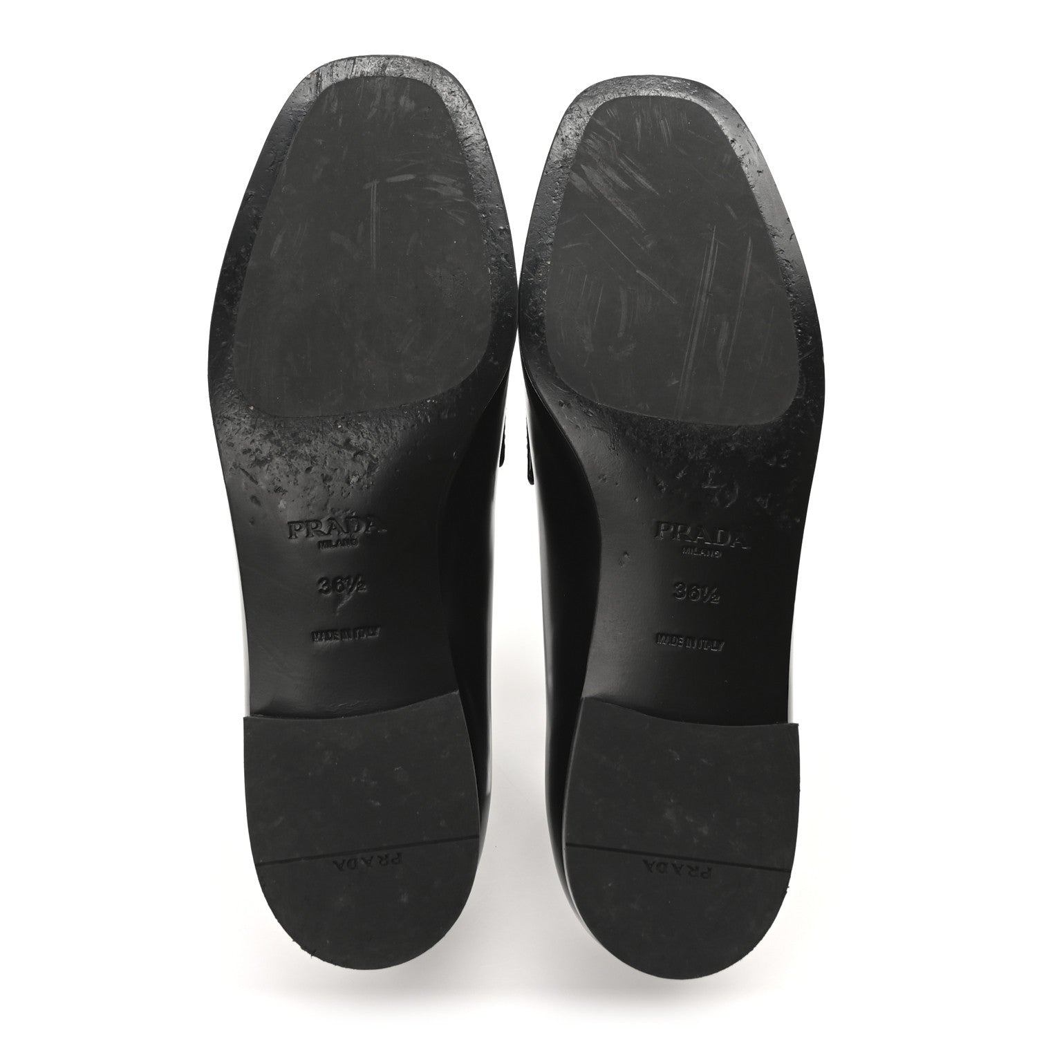 Prada Brushed Calfskin Metal Triangle Logo 20mm Loafers 36.5 Black