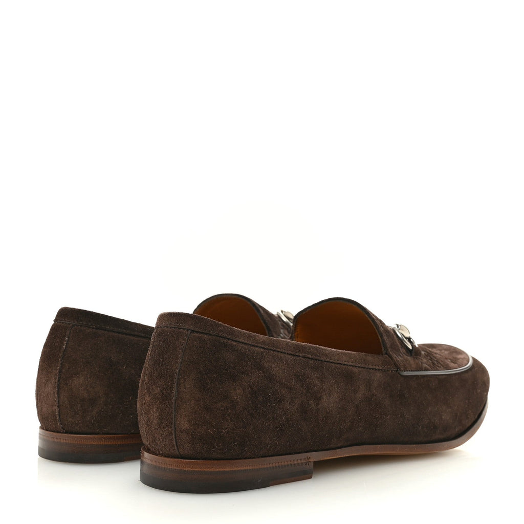 Gucci Luxury Suede GG Monogram Horsebit Mens Jordy Loafers 9 Night Cocoa