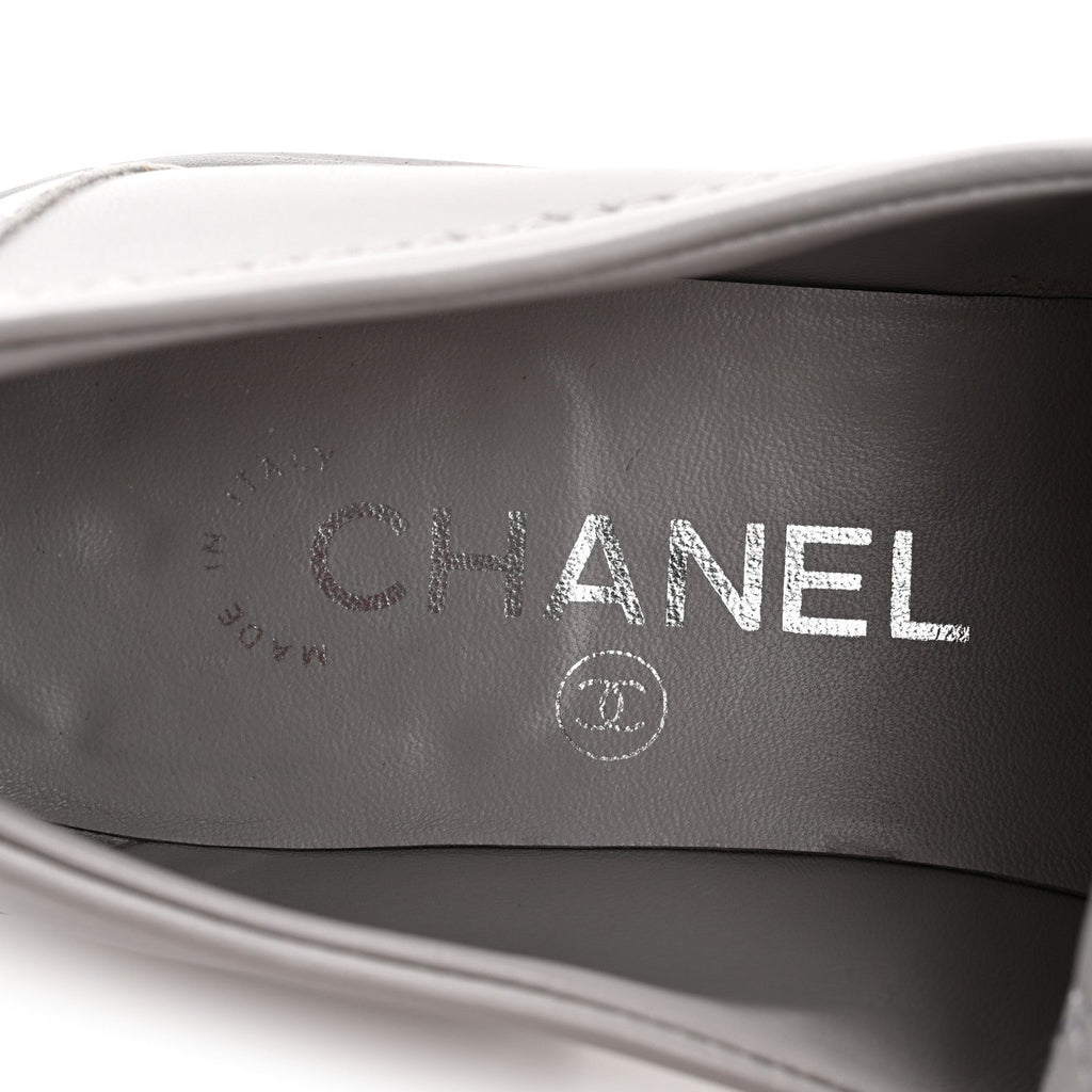 Chanel Lambskin Quilted CC Turnlock Loafers 36.5 Grey