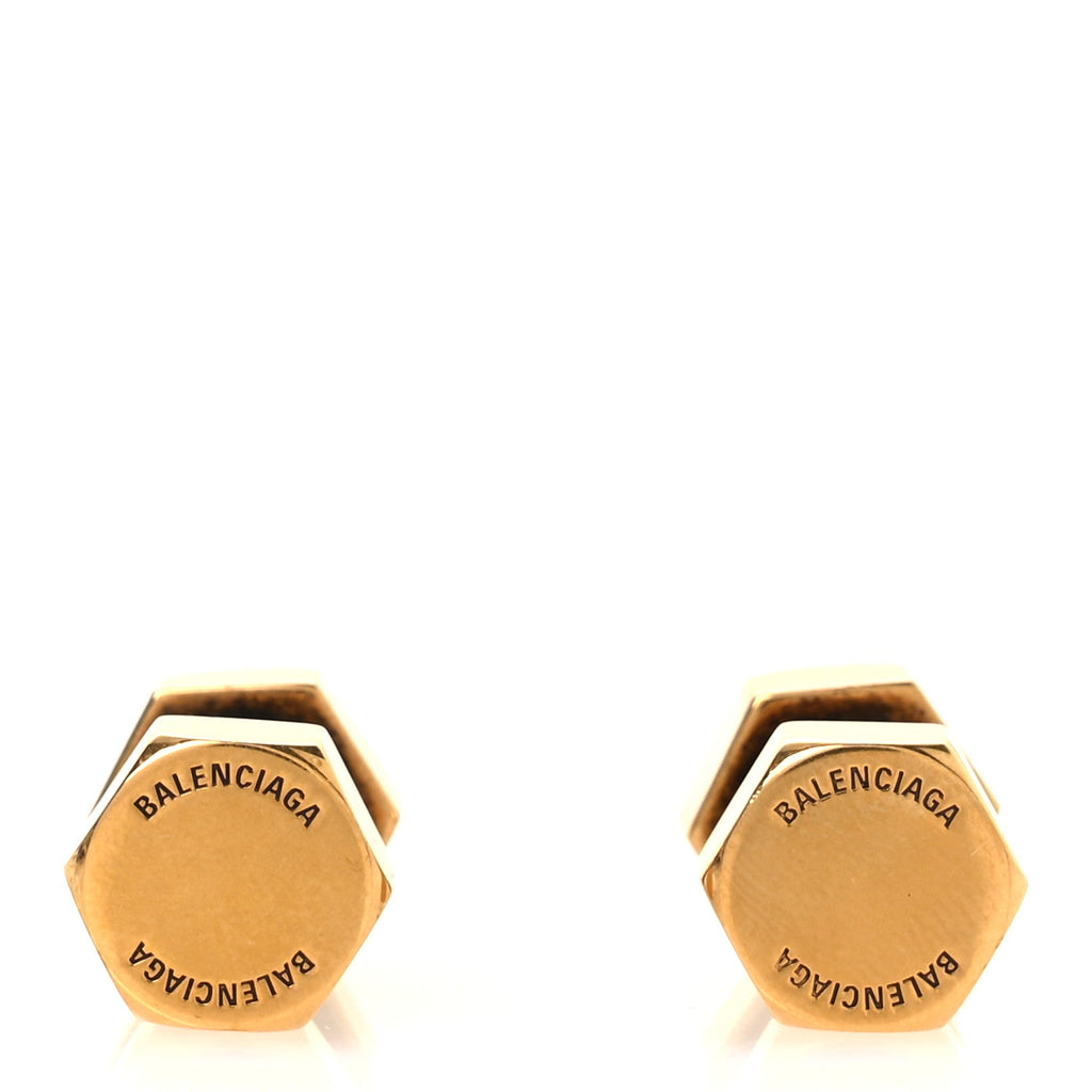 Balenciaga Metal Double Screw Garage Stud Earrings Antique Gold