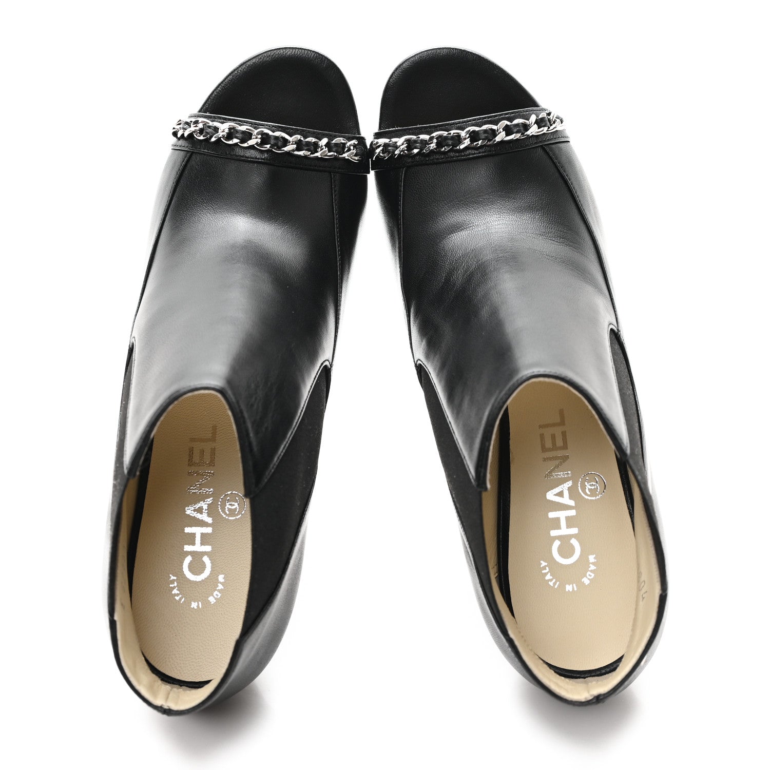 Chanel Lambskin Chain Ankle Boots 38 Black