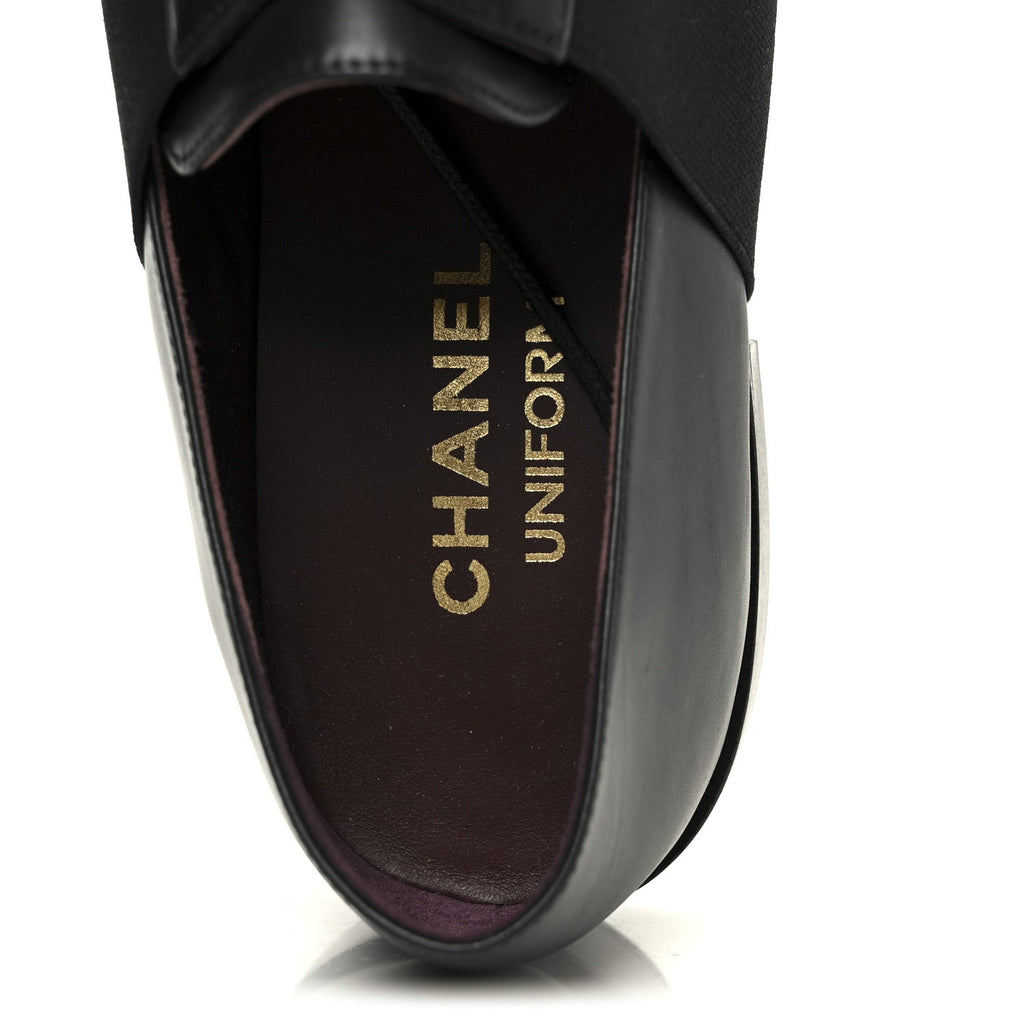 Chanel Calfskin Elastic Lace Up Cap Toe CC Loafers 39 Black