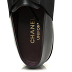 Chanel Calfskin Elastic Lace Up Cap Toe CC Loafers 39 Black