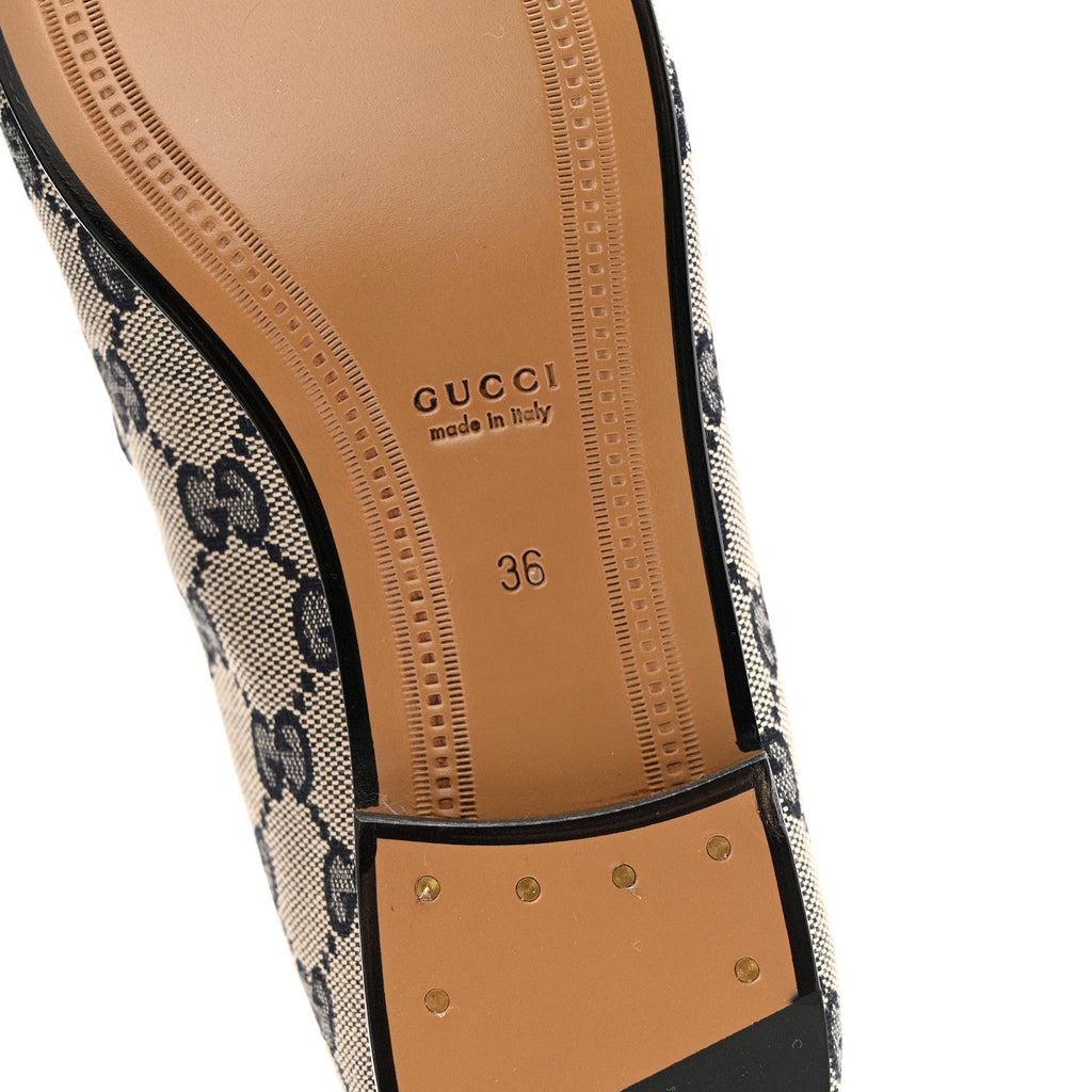 Gucci Monogram Malaga Kid Horsebit Womens Jordaan Loafers 36 Beige Blue