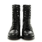 Chanel Calfskin Lace Up Combat Boots 37.5 Black