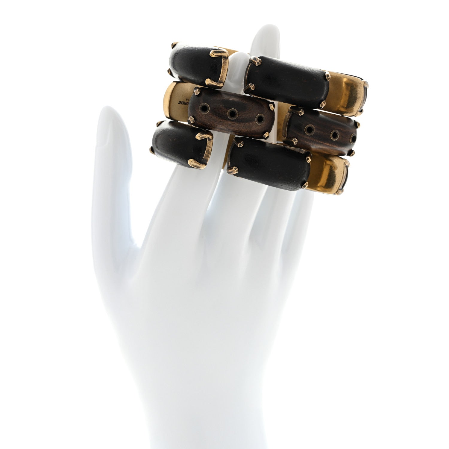 Saint Laurent Metal Wood Rivet Bangle Bracelet S Bronze Marron