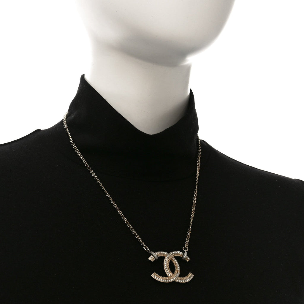 Chanel Crystal CC Pendant Necklace Gold