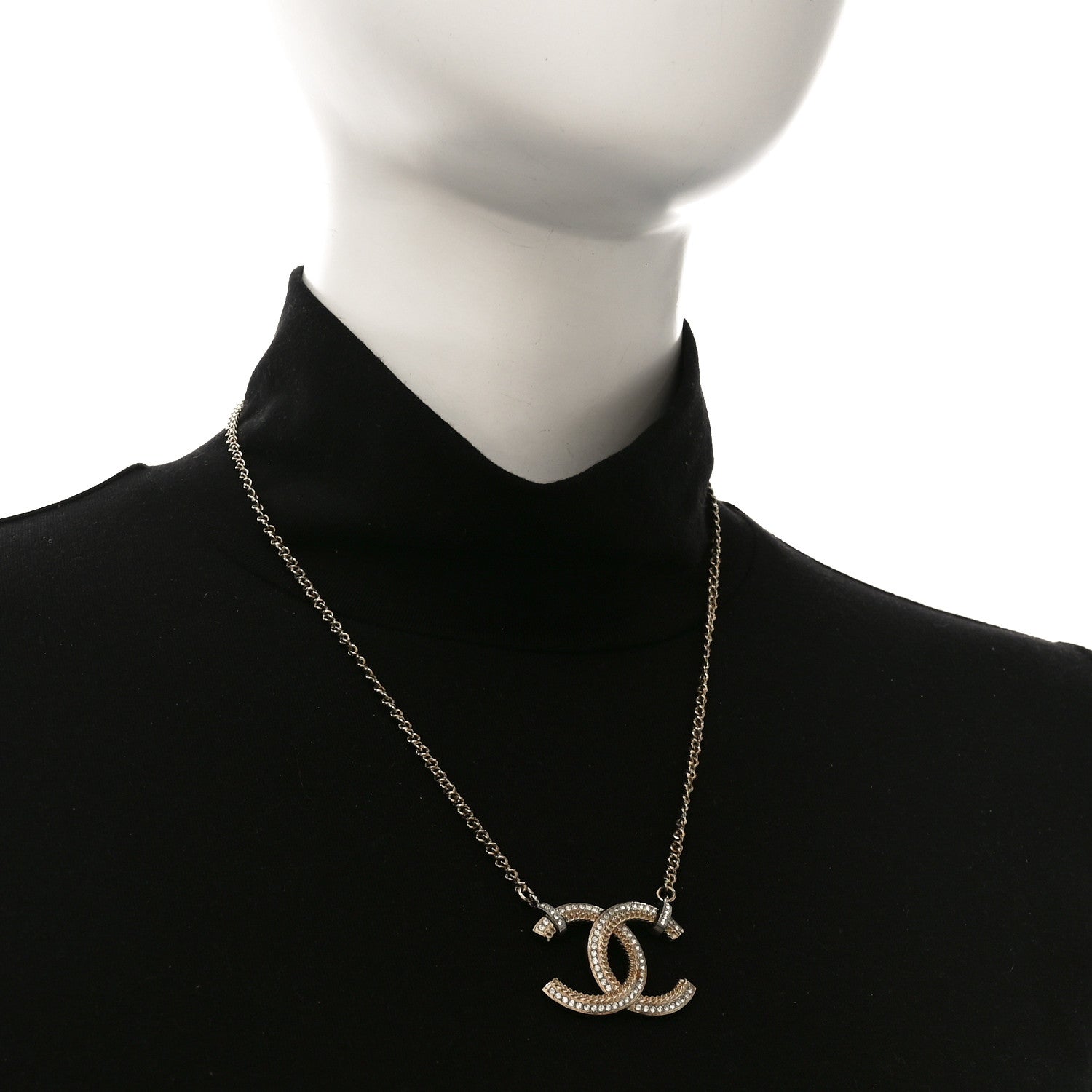 Chanel Crystal CC Pendant Necklace Gold