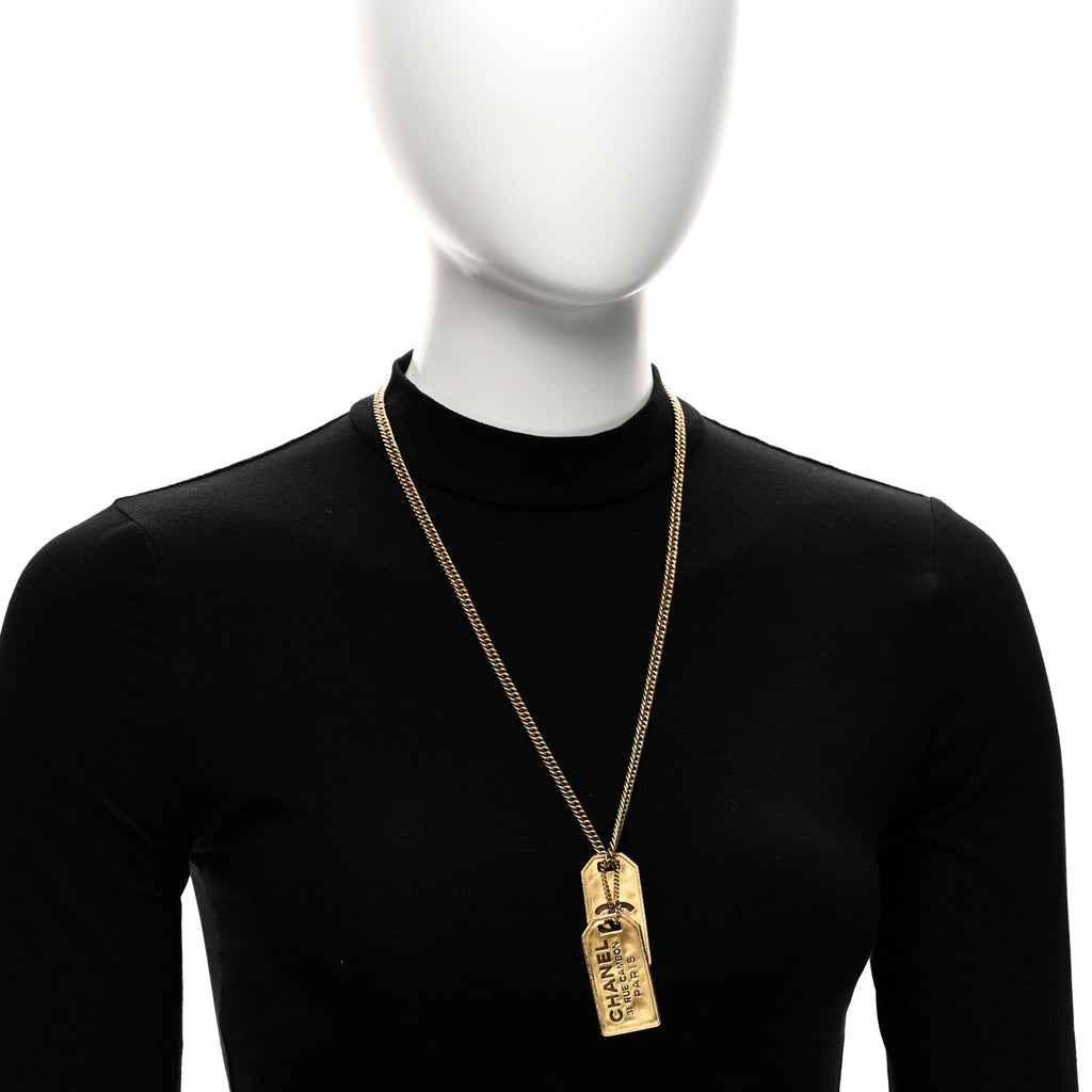 Chanel ID Dog Tag Charm Necklace Gold