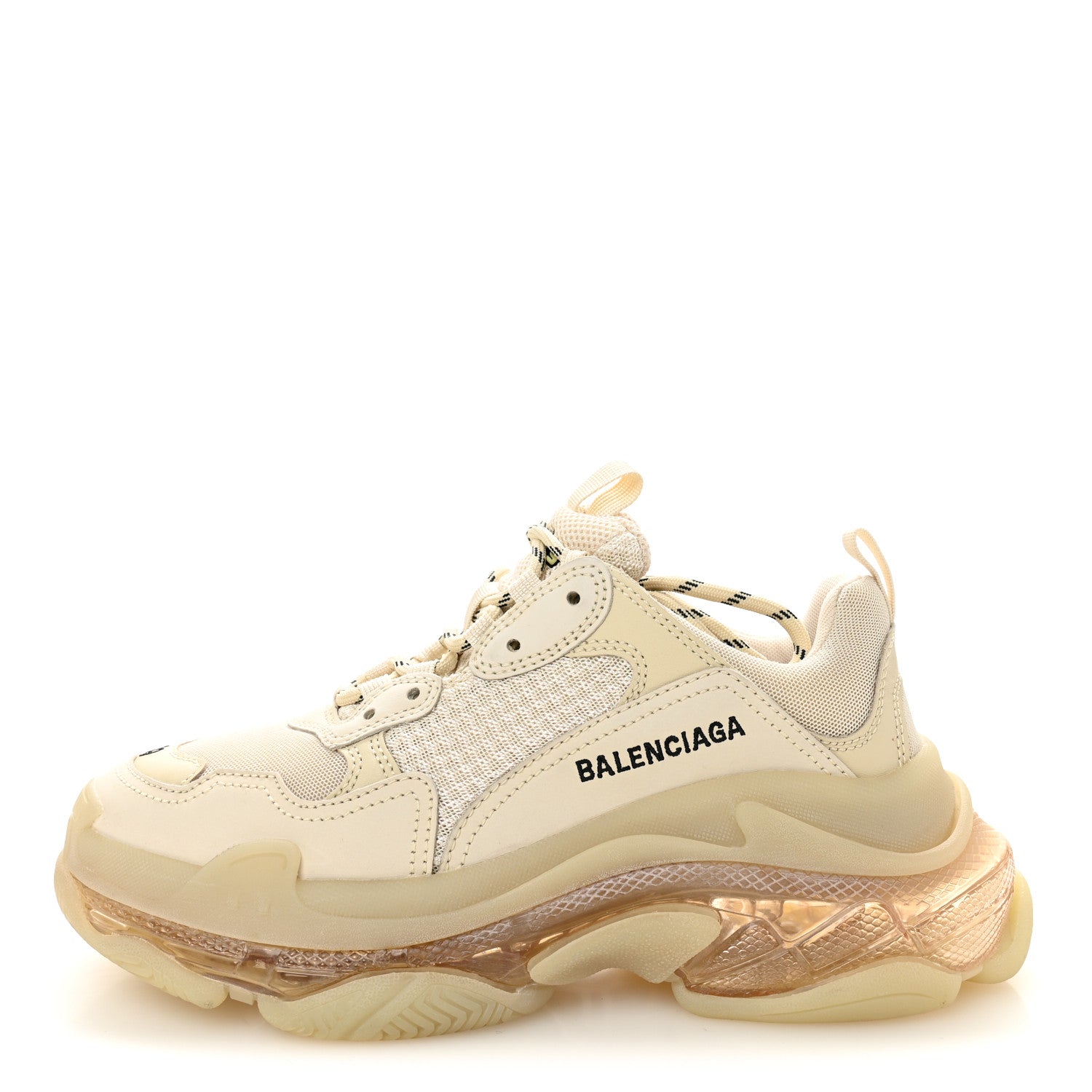 Balenciaga Fabric Mesh Clear Sole Womens Triple S Sneakers 39 Beige